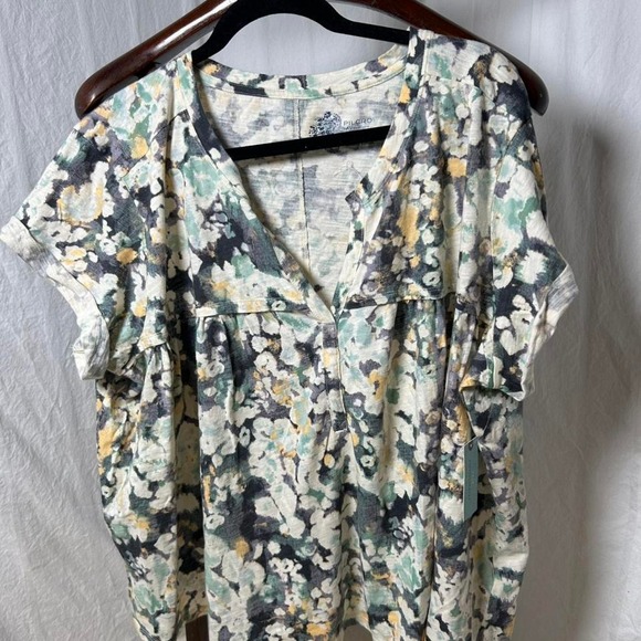 Anthropologie Tops - Anthropologie Pilcro Babydoll‎ Henley Tee Womens Abstract Floral Sz 1X Boho  nwt